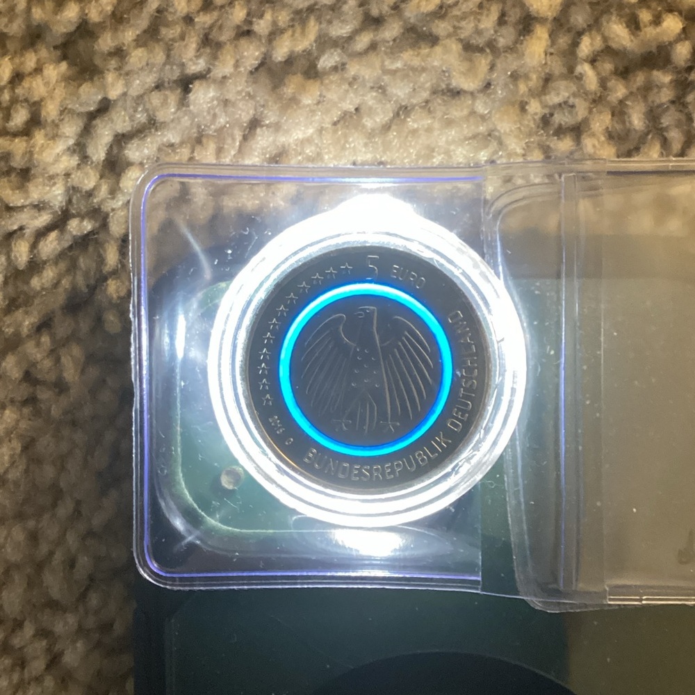 German 5 Euro Coin with Blue Ring - Blue Planet